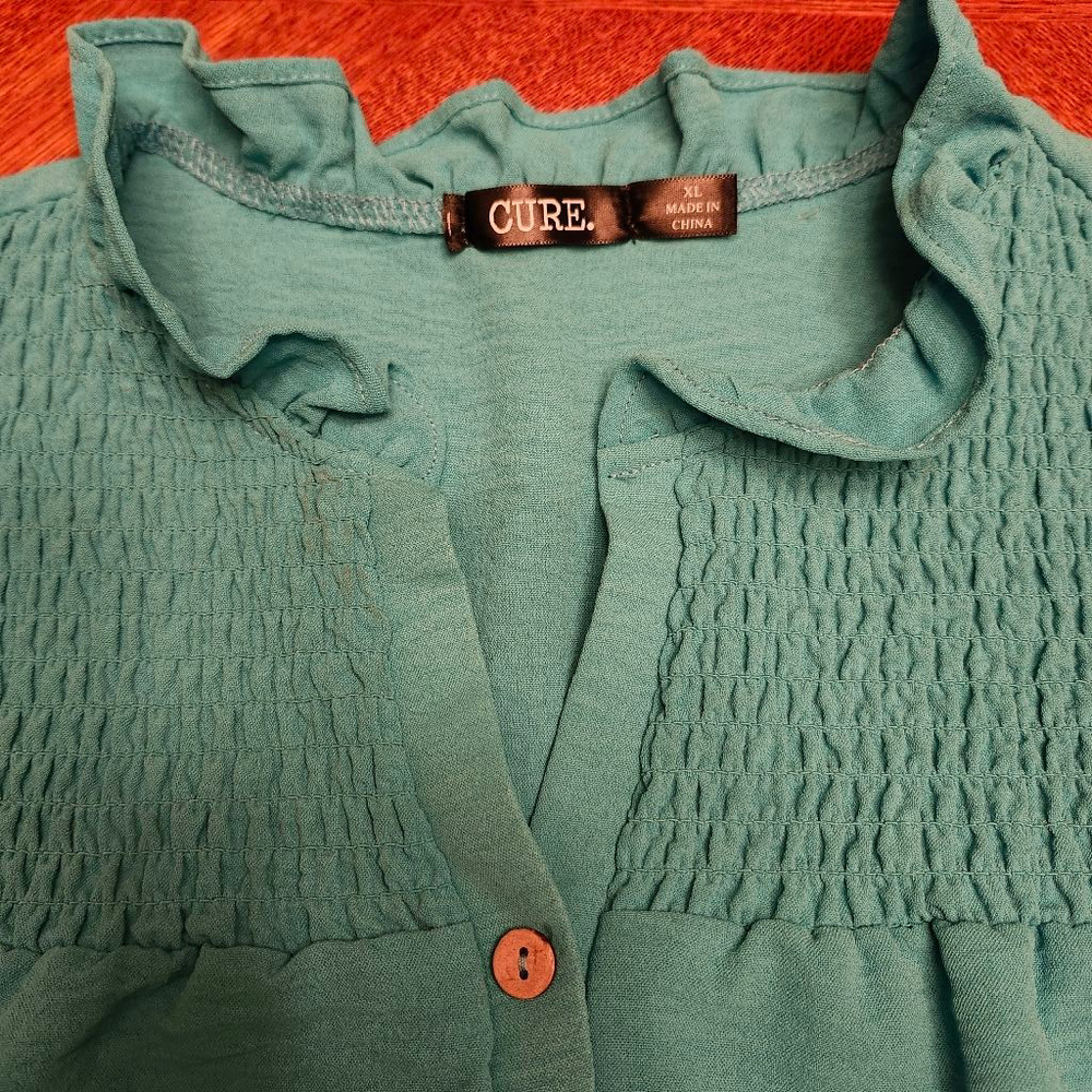 Women's Cure Teal Sleeveless Smocked Tank Top XL A2 - Picture 2 of 4